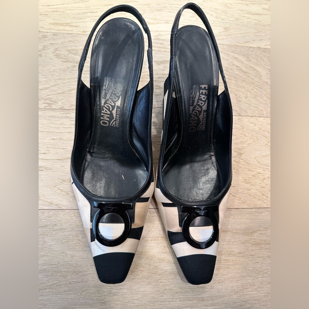 Authentic Salvatore Ferragamo Slingback heels with Black Hardware Buckle Logo